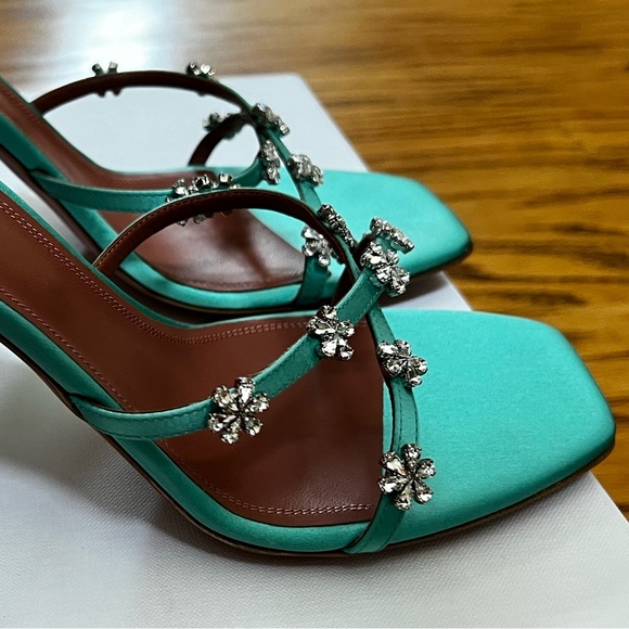 😊SOLD😊 Amina Muaddi Green Crystals Lily heeled sandals in size 40.5 - Picture 6 of 10